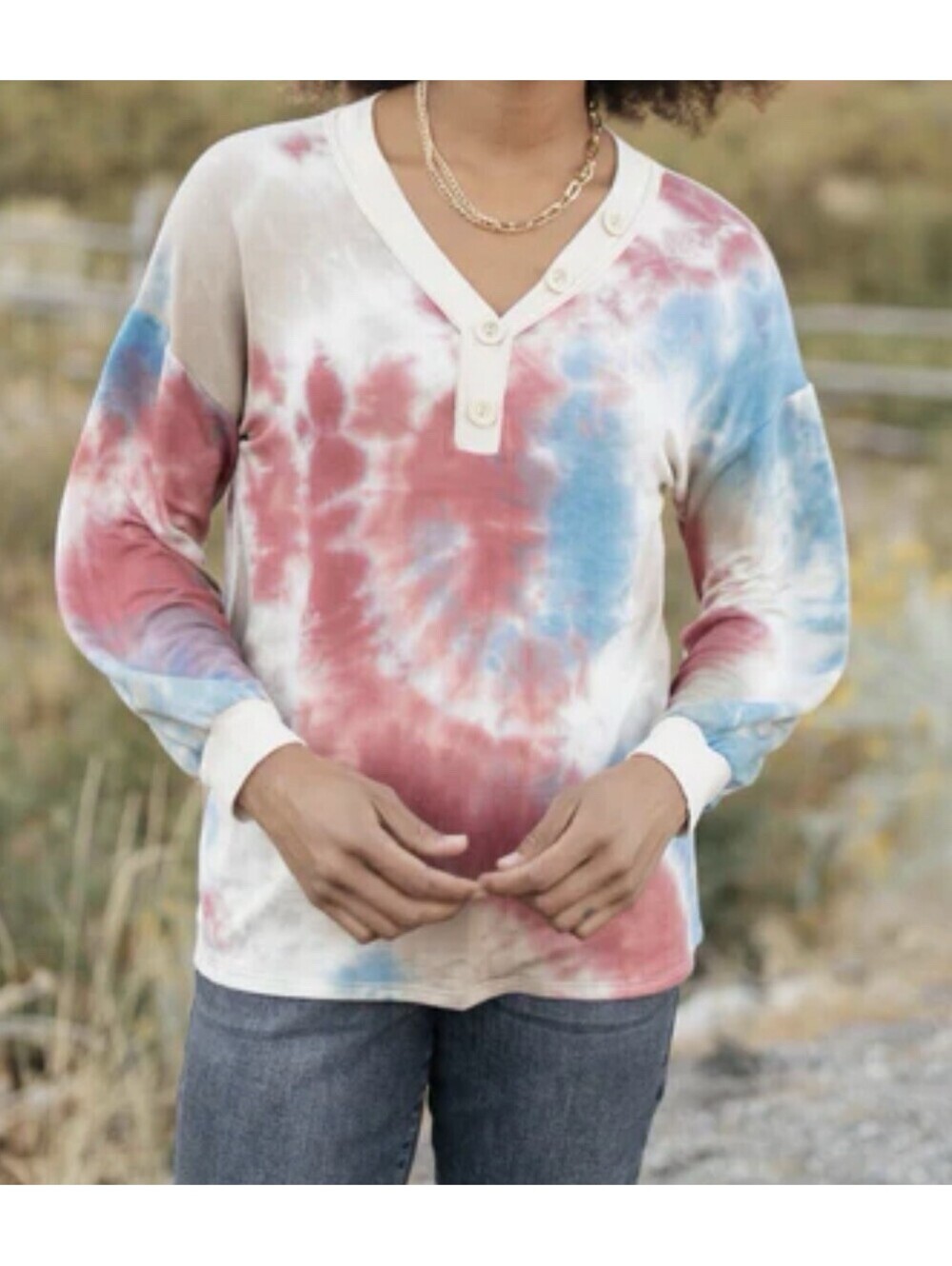 Haptics By Holly Harper New Haven Tie Dye Henley Top Women’s Small